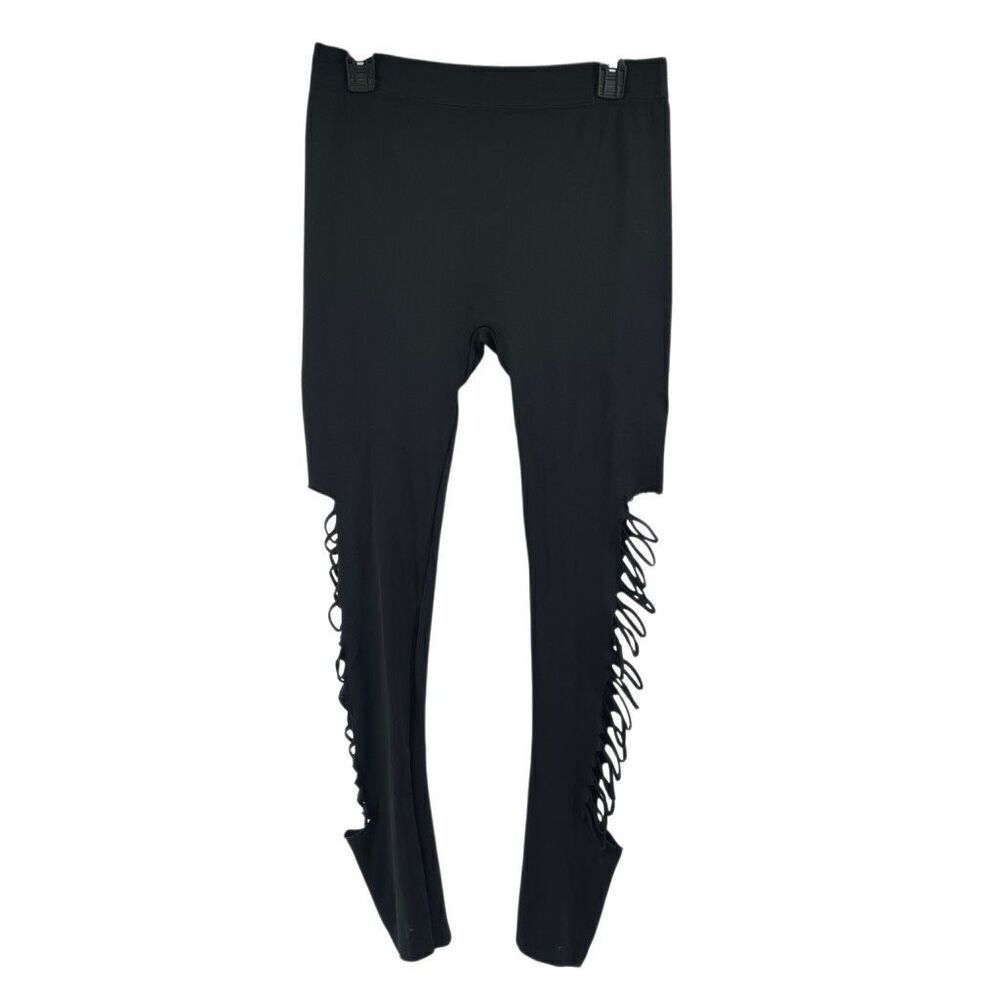Oppa Women’s Black Seamless Full Length Leggings Large Stretchy Side Cutout - Picture 2 of 13